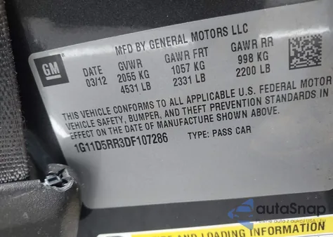 2013 Chevrolet Malibu Eco из США, поврежденный, VIN 1G11D5RR3DF107286